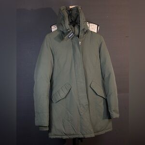 WOOLRICH Women's Green Hooded Padded Cotton Blend Down Parka Jacket XS
